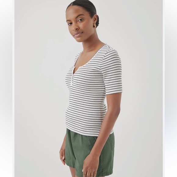 PACT Organic Cotton Favorite Rib Henley Short Sleeve Top Large - Picture 3 of 12